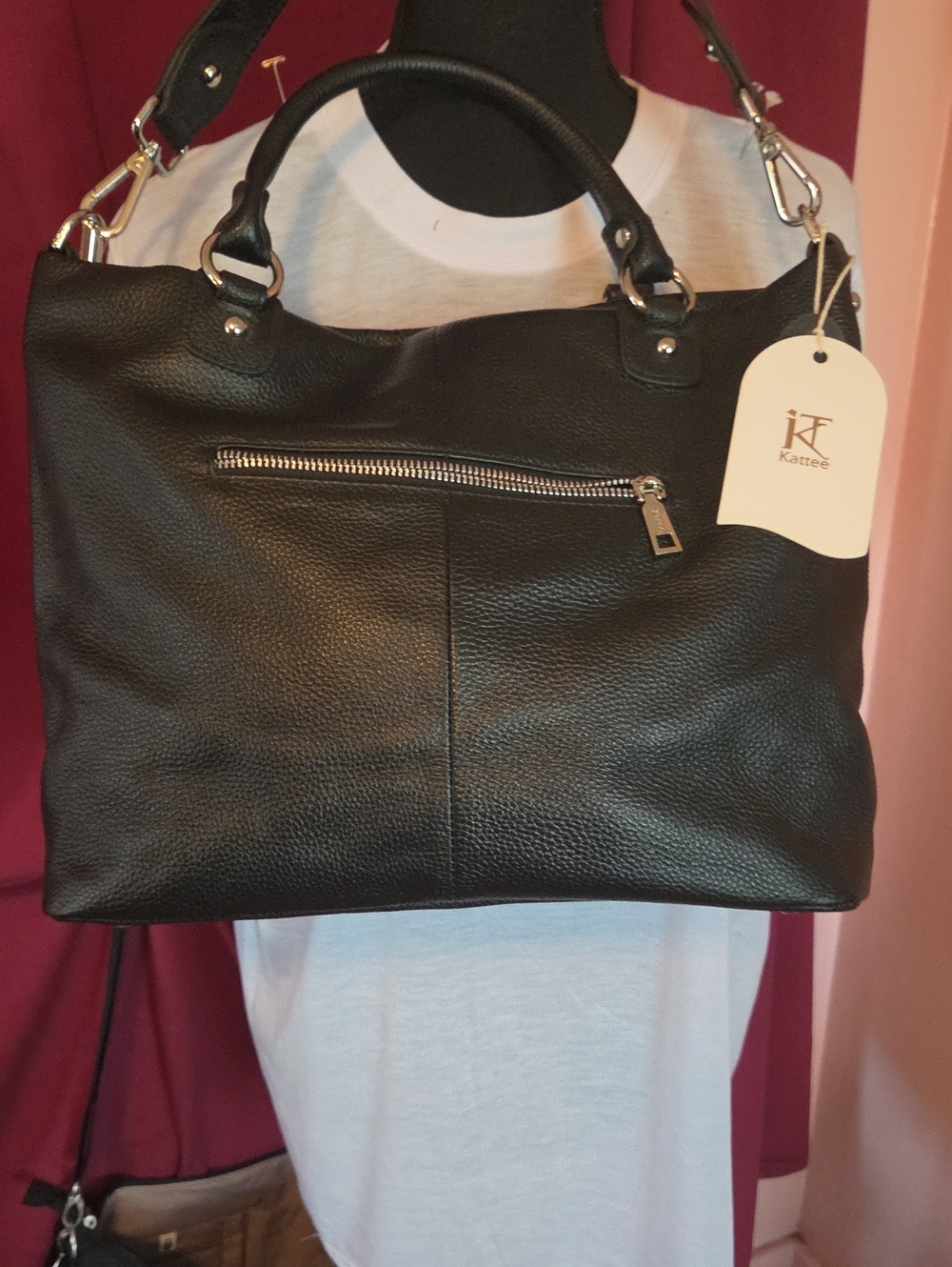 Black Leather Tote Bag - Classic Women's Handbag